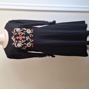 LOFT Black Embroidered Career/Cocktail Long Sleeve Dress Size 10P